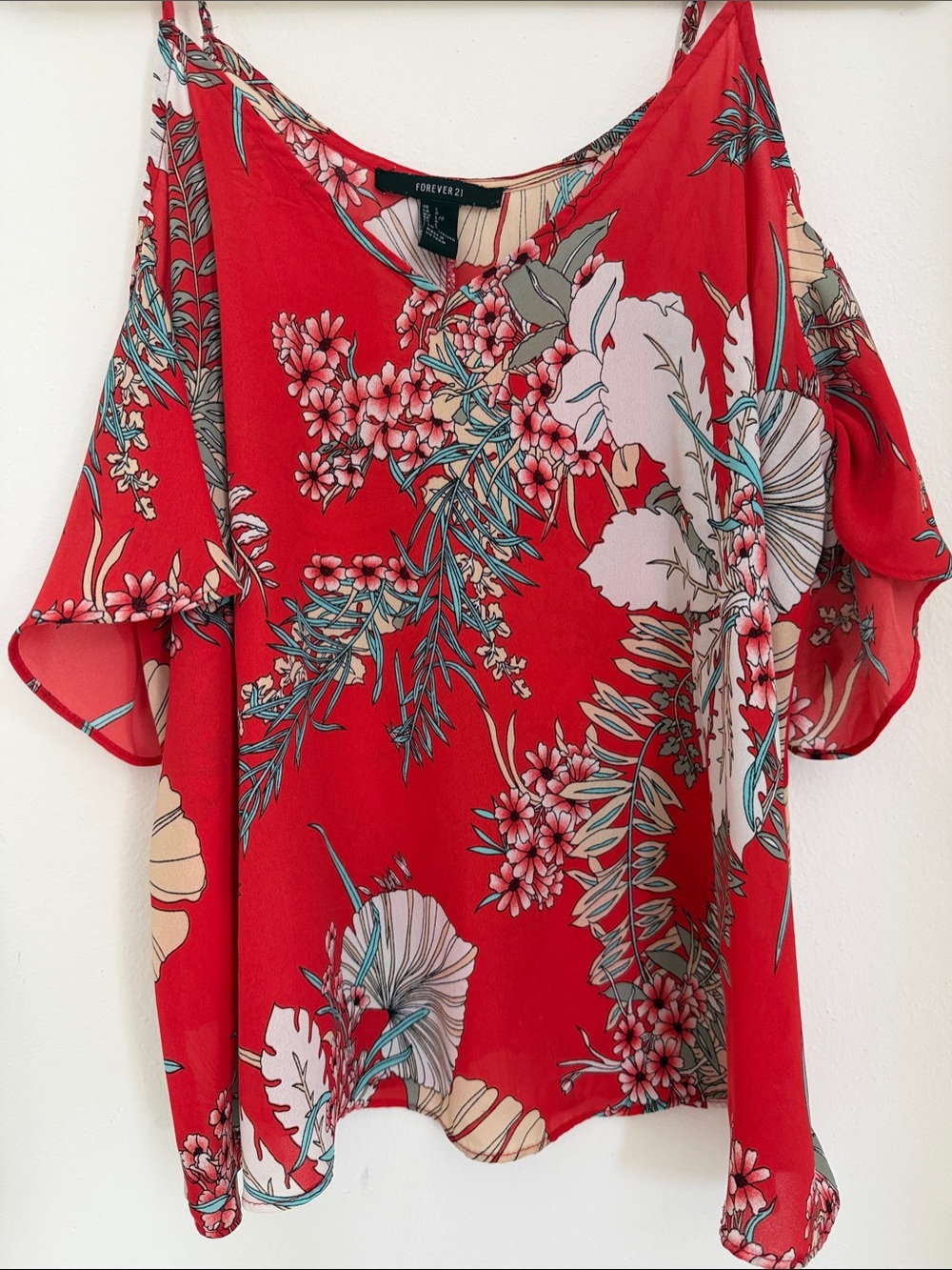 Forever 21 Red Floral Cold-Shoulder Cami